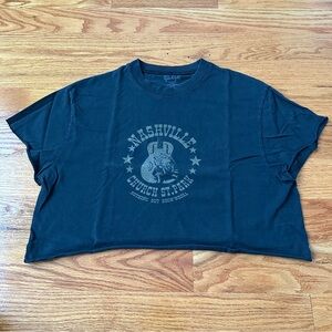 John Galt/Brandy Melville Black Nashville Cropped Graphic Tee